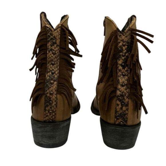 Old Gringo Sonoya 6" Ankle Booties Tan Leather & Python Inlay Size 8 With Box - Picture 8 of 12